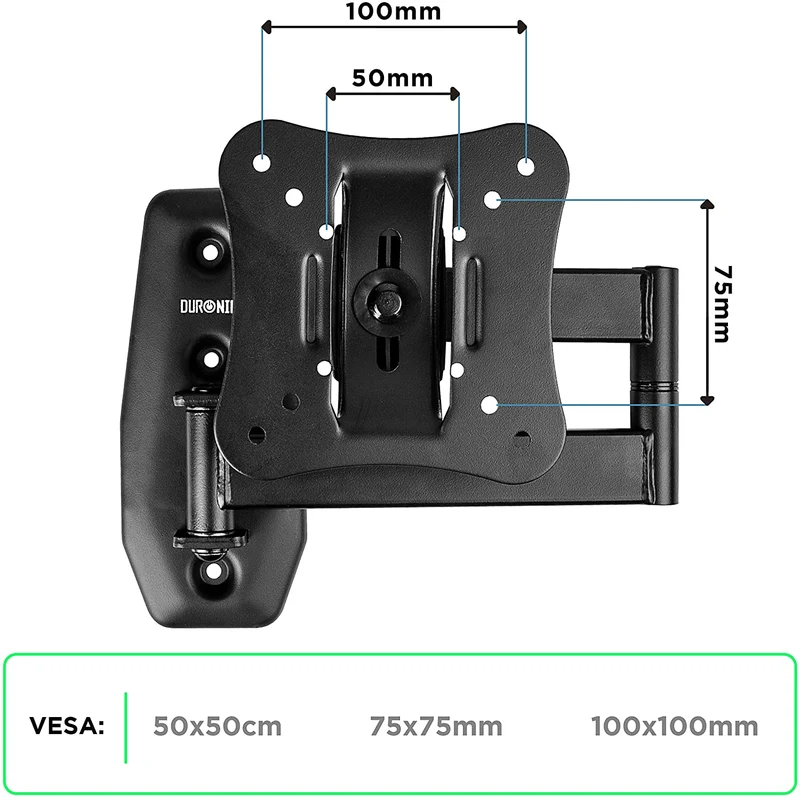Duronic TVB0920 Supporto TV da parete 13" - 30" - Inclinazione +20° - Girevole 180°/360° - VESA 600x400 mm - Fissaggio per schermo piatto LCD/LED/OLED/QLED - Ultra resistente