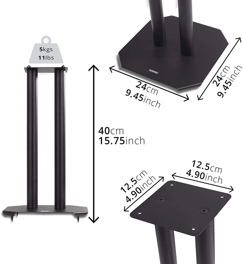 Duronic SPS1022 /40 Supporti per casse acustiche - Altoparlanti da terra - 40 cm di altezza - Riempimento con sabbia - Supporto antivibrazione - Ideale per impianti Hi-Fi / Stereo / Home Cinema 5.1