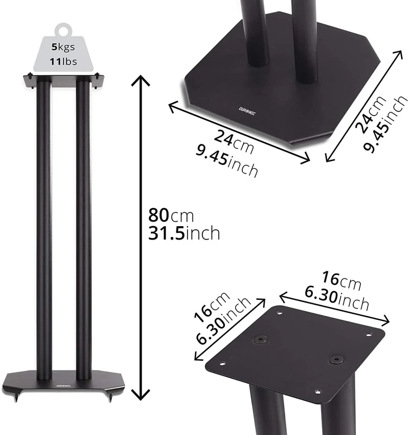 Duronic SPS1022 /80 Supporti per casse acustiche - Altoparlanti da terra - 80 cm di altezza - Riempimento con sabbia - Supporto antivibrazione - Ideale per impianti Hi-Fi / Stereo / Home Cinema 5.1