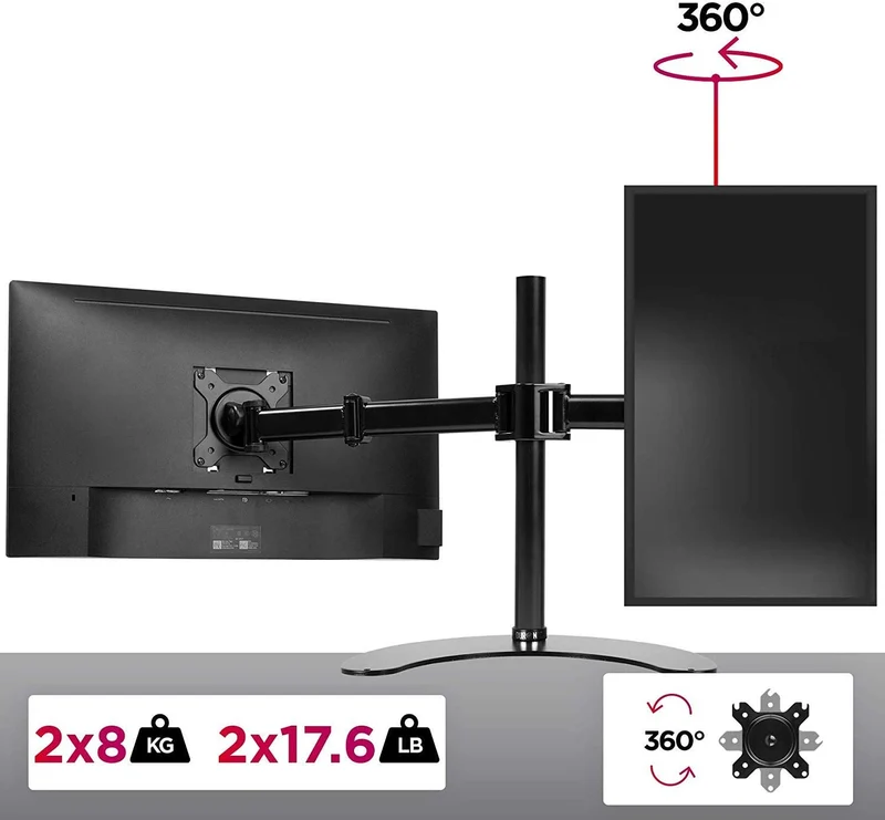 Duronic DM25D1 BK Braccio per un monitor da 13 a 27 pollici con piedistallo | Inclinazione e altezza regolabile | VESA 75 100 | Supporto monitor ergonomico per PC con base | Supporto schermi nero