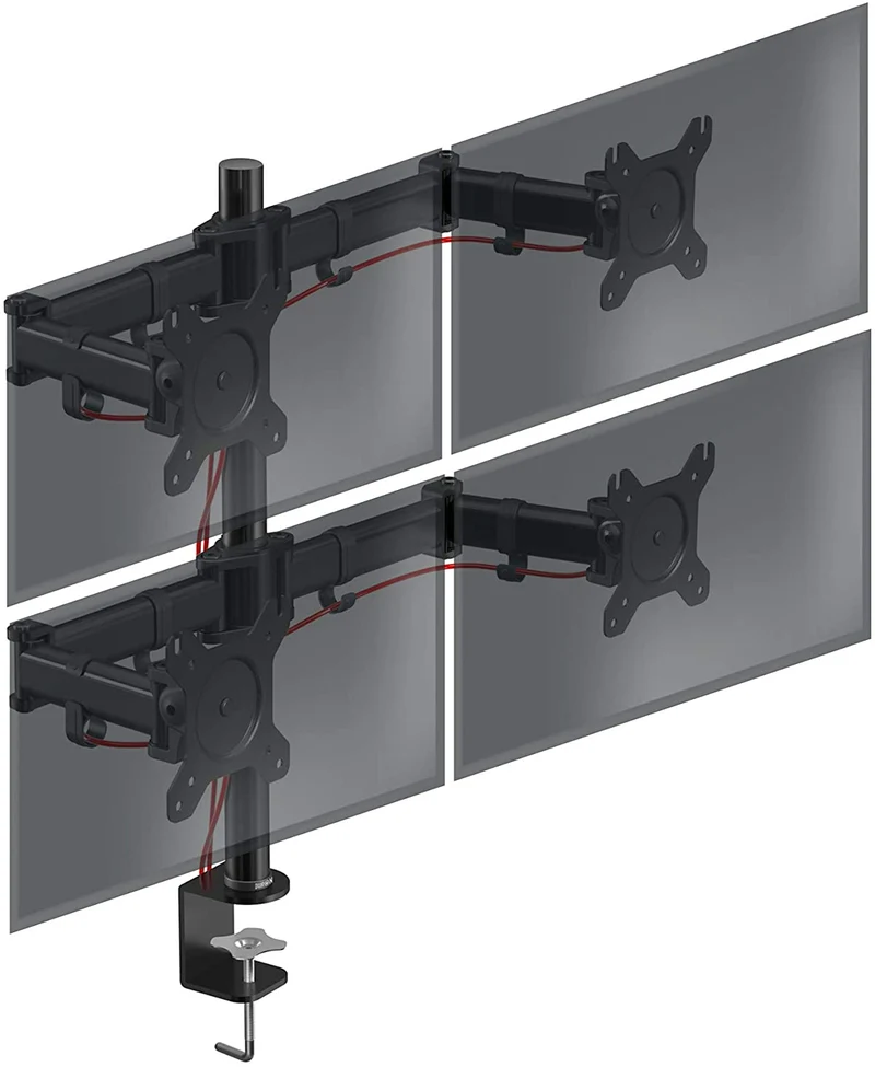Duronic DM254 BK Braccio per 4 monitor da 13 a 27 pollici | Inclinazione e altezza regolabile | VESA 75 100 | Supporto monitor ergonomico doppio articolato per PC e morsetto | Supporto schermi nero