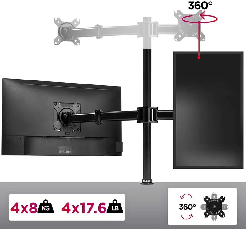Duronic DM254 BK Braccio per 4 monitor da 13 a 27 pollici | Inclinazione e altezza regolabile | VESA 75 100 | Supporto monitor ergonomico doppio articolato per PC e morsetto | Supporto schermi nero