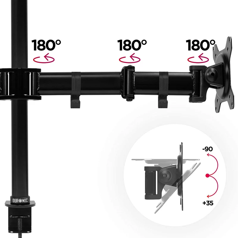 Duronic DM254 BK Braccio per 4 monitor da 13 a 27 pollici | Inclinazione e altezza regolabile | VESA 75 100 | Supporto monitor ergonomico doppio articolato per PC e morsetto | Supporto schermi nero