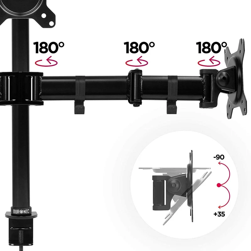 Duronic DM253 BK Braccio per 3 monitor da 13 a 27 pollici | Supporto schermi triplo | Inclinazione e altezza regolabile | VESA 75 100 | Supporto monitor ergonomico doppio articolato per PC e morsetto