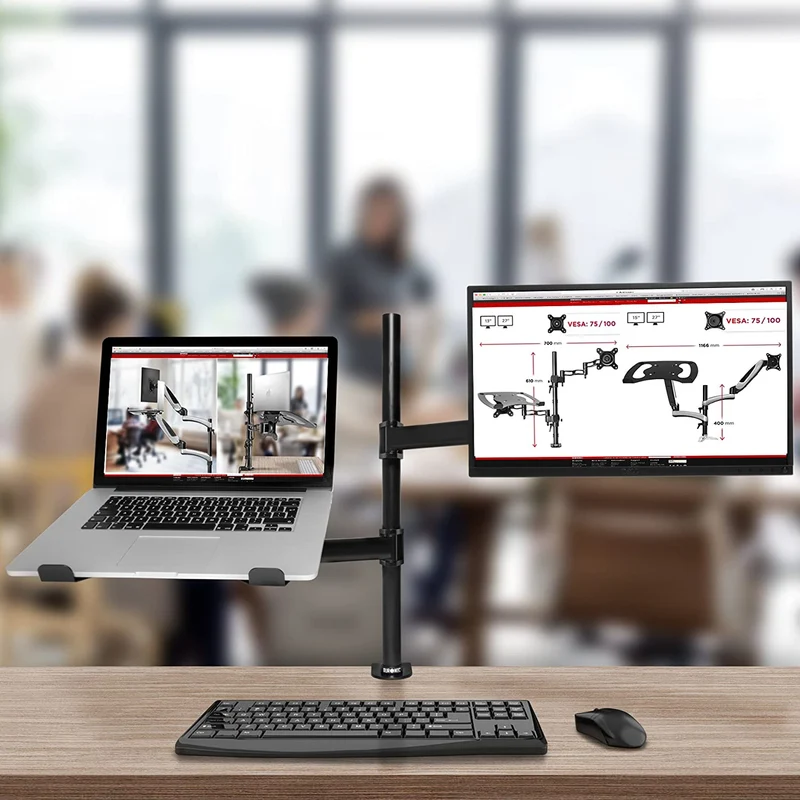 Duronic DM25L1X1 Supporto monitor da scrivania con morsetto e piattaforma per PC portatile  Braccio porta monitor Inclinabile ed orientabile - Compatibile con schermi TV per VESA standard