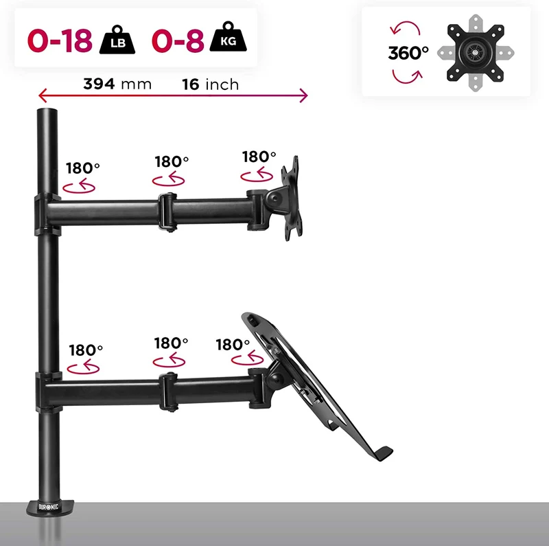 Duronic DM25L1X1 Supporto monitor da scrivania con morsetto e piattaforma per PC portatile  Braccio porta monitor Inclinabile ed orientabile - Compatibile con schermi TV per VESA standard