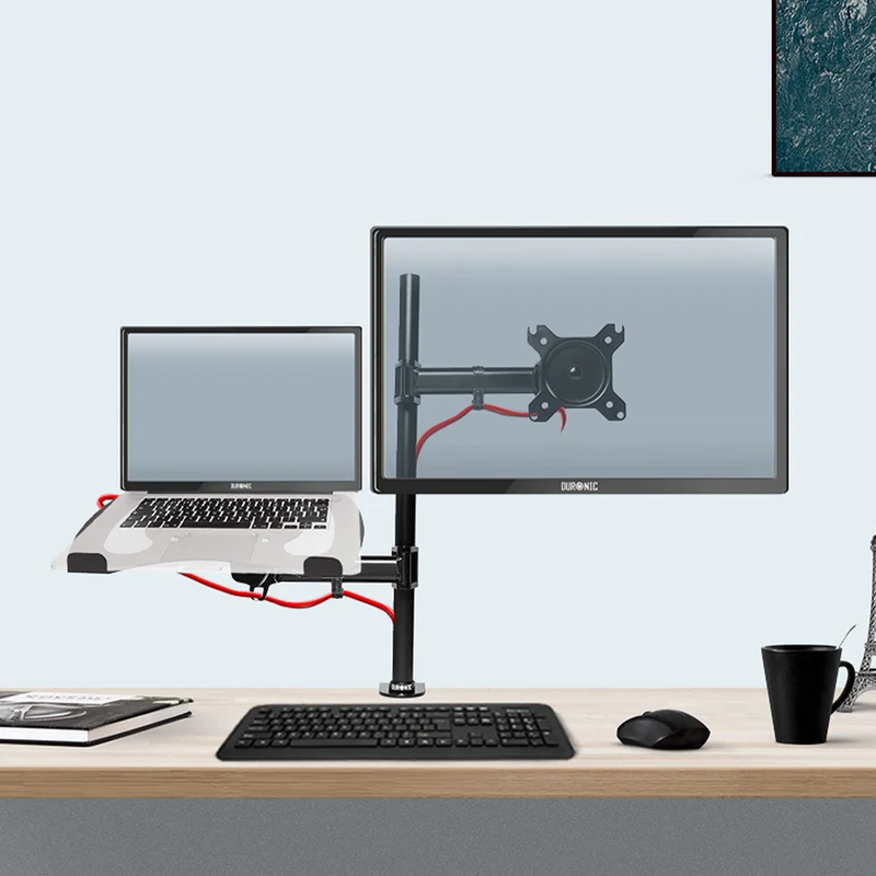 Duronic DM25L1X1 Supporto monitor da scrivania con morsetto e piattaforma per PC portatile  Braccio porta monitor Inclinabile ed orientabile - Compatibile con schermi TV per VESA standard