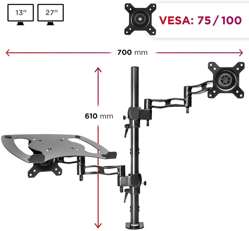 Duronic DM35L1X1 Supporto monitor da scrivania con morsetto e piattaforma per PC portatile  Braccio porta monitor Inclinabile ed orientabile - Compatibile con schermi TV per VESA standard