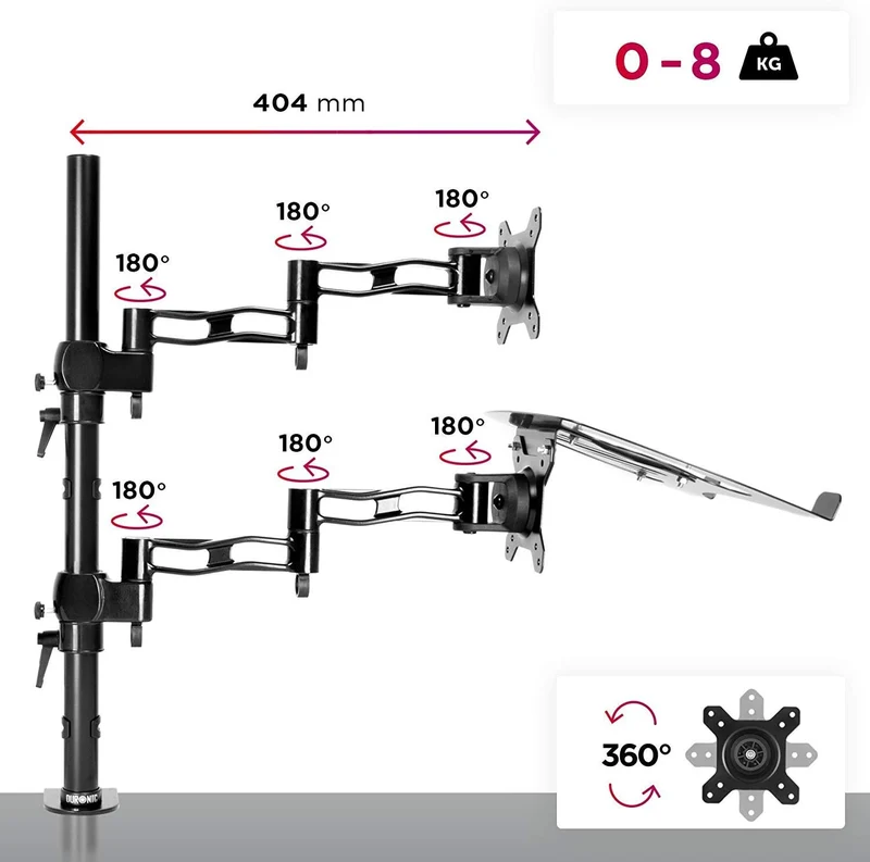 Duronic DM35L1X1 Supporto monitor da scrivania con morsetto e piattaforma per PC portatile  Braccio porta monitor Inclinabile ed orientabile - Compatibile con schermi TV per VESA standard