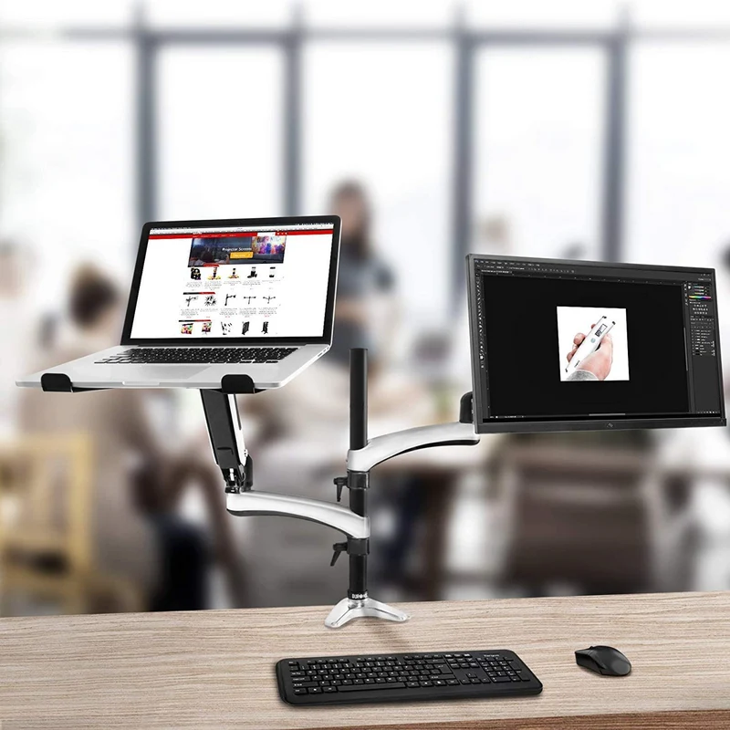 Duronic DM65L1X1 Supporto monitor da scrivania con morsetto e piattaforma per PC portatile  Braccio porta monitor Regolazione omnidirezionale - Compatibile con schermi TV per VESA standard