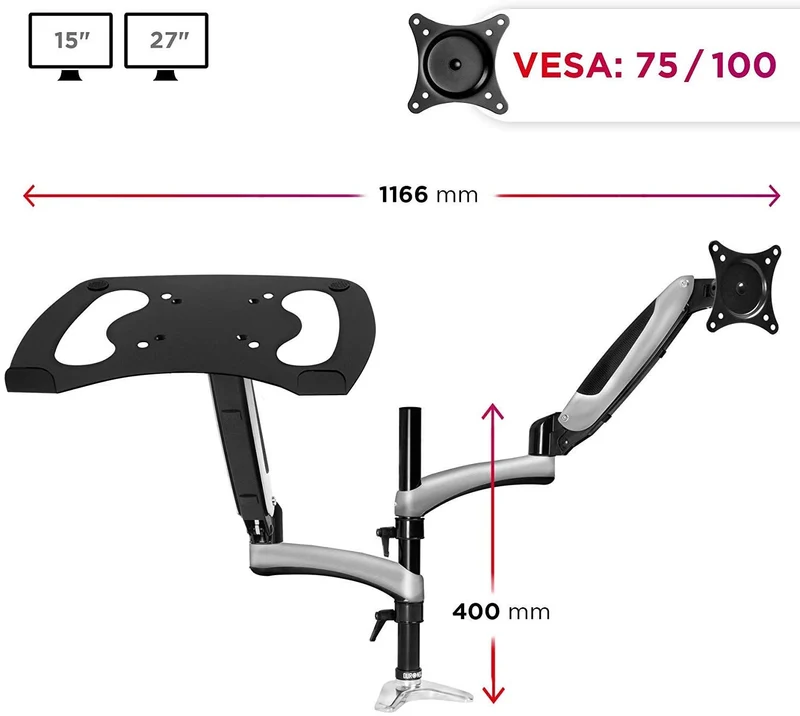 Duronic DM65L1X1 Supporto monitor da scrivania con morsetto e piattaforma per PC portatile  Braccio porta monitor Regolazione omnidirezionale - Compatibile con schermi TV per VESA standard