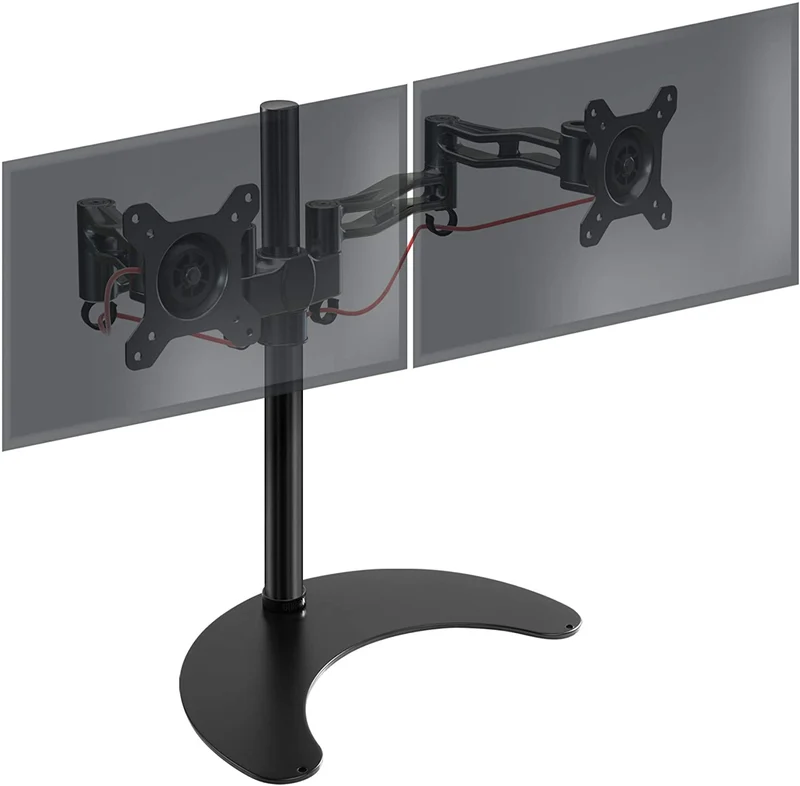 Duronic DM35D2 BK Supporto Monitor doppio per 2 schermi da 13-27 pollici, Braccio monitor PC ergonomico fino 8kg, VESA 75/100mm, regolabile altezza inclinazione girevole, per ufficio casa scuola, nero