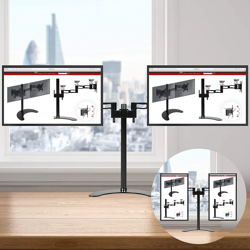 Duronic DM35D2 BK Supporto Monitor doppio per 2 schermi da 13-27 pollici, Braccio monitor PC ergonomico fino 8kg, VESA 75/100mm, regolabile altezza inclinazione girevole, per ufficio casa scuola, nero
