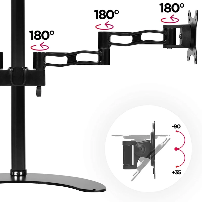 Duronic DM35D2 BK Supporto Monitor doppio per 2 schermi da 13-27 pollici, Braccio monitor PC ergonomico fino 8kg, VESA 75/100mm, regolabile altezza inclinazione girevole, per ufficio casa scuola, nero