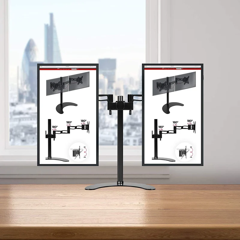 Duronic DM35D2 BK Supporto Monitor doppio per 2 schermi da 13-27 pollici, Braccio monitor PC ergonomico fino 8kg, VESA 75/100mm, regolabile altezza inclinazione girevole, per ufficio casa scuola, nero