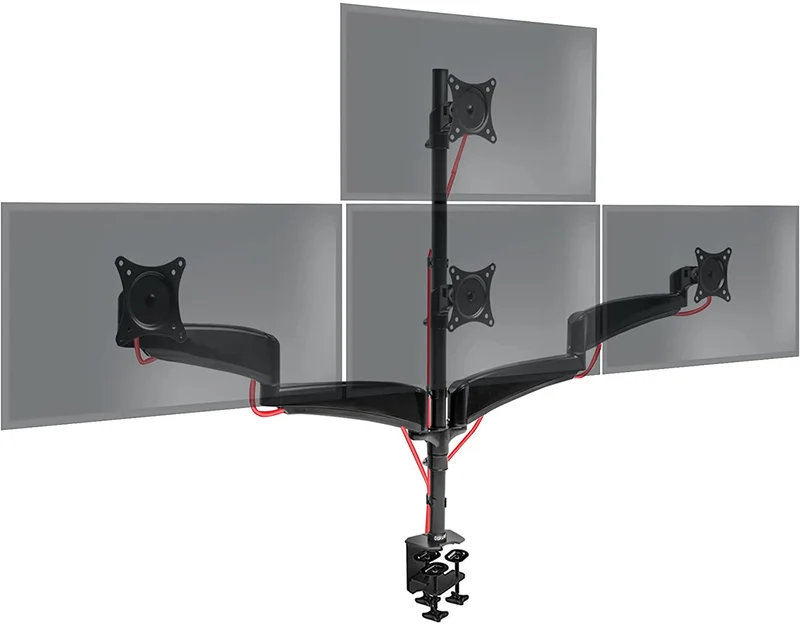 Duronic DM453VX1 Braccio per 4 monitor da 13 a 27 pollici | Supporto schermi quadruplo| Inclinazione e altezza regolabile | VESA 75 100 | Supporto monitor ergonomico doppio articolato | Gestione cavi