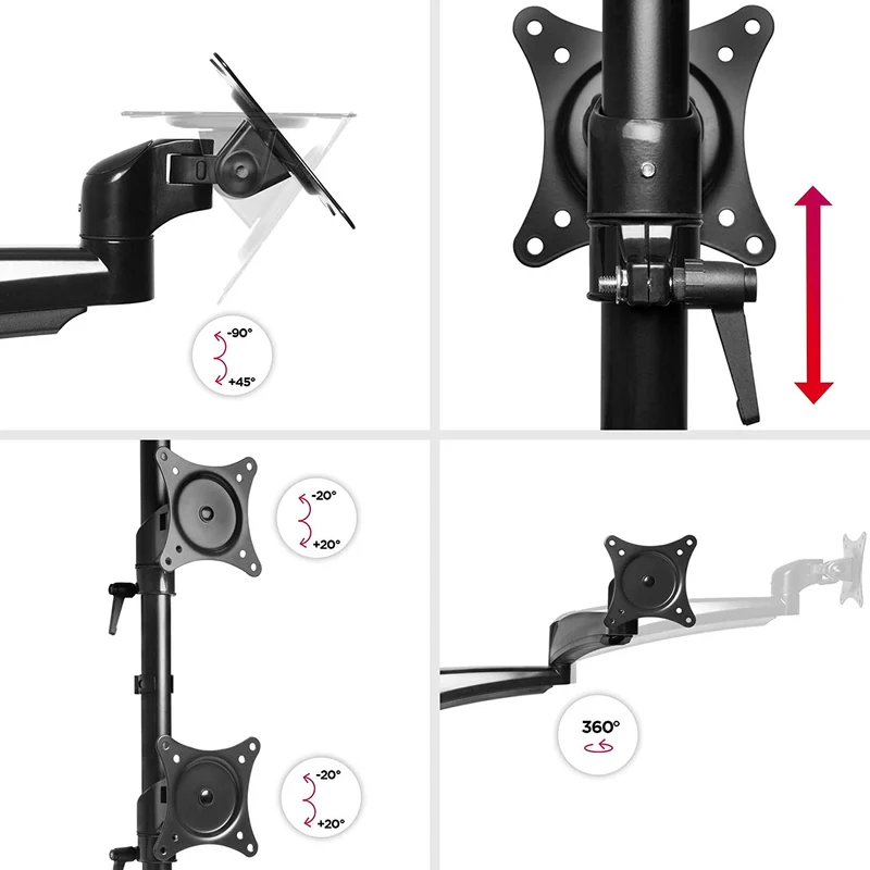 Duronic DM453VX1 Braccio per 4 monitor da 13 a 27 pollici | Supporto schermi quadruplo| Inclinazione e altezza regolabile | VESA 75 100 | Supporto monitor ergonomico doppio articolato | Gestione cavi
