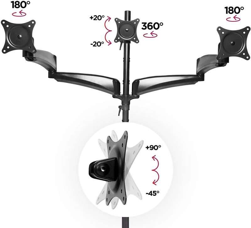 Duronic DM453VX1 Braccio per 4 monitor da 13 a 27 pollici | Supporto schermi quadruplo| Inclinazione e altezza regolabile | VESA 75 100 | Supporto monitor ergonomico doppio articolato | Gestione cavi