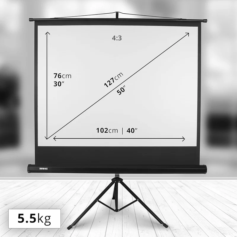Duronic TPS50 /43 Schermo di proiezione 50 pollici formato 4:3 / 102 X 76 cm - telo proiettore con piedistallo treppiede per videoproiettore Full HD 3D 4K - Home cinema home theater ufficio