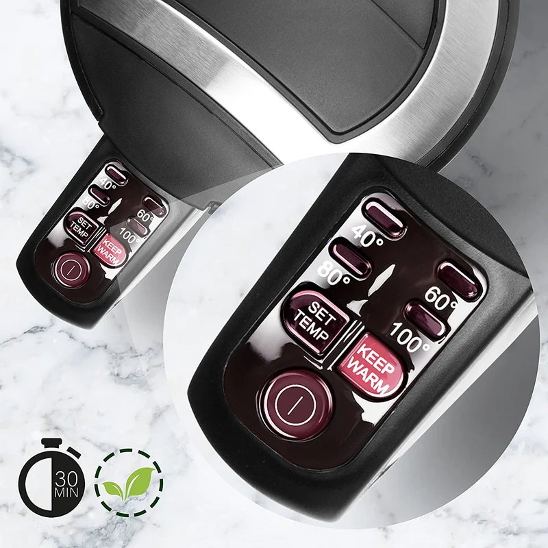 Duronic EK30 BK Bollitore acqua elettrico 2200W | Capacità 1,5 L | Temperatura regolabile da 40°C a 100°C | Spegnimento automatico | Funzione mantenimento temperatura | Per Acqua Tè Tisane Caffè