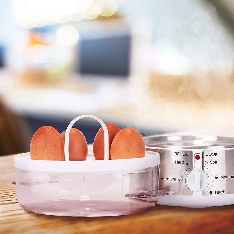 Duronic EB35 WE Cuociuova elettrico 350W Cuoci uova fino a 7 uova Bollitore uova per uova Sode Medie Alla coque Cuocitore di Uova con 2 vassoi per Frittata e uovo in camicia Omelet maker Egg cooker