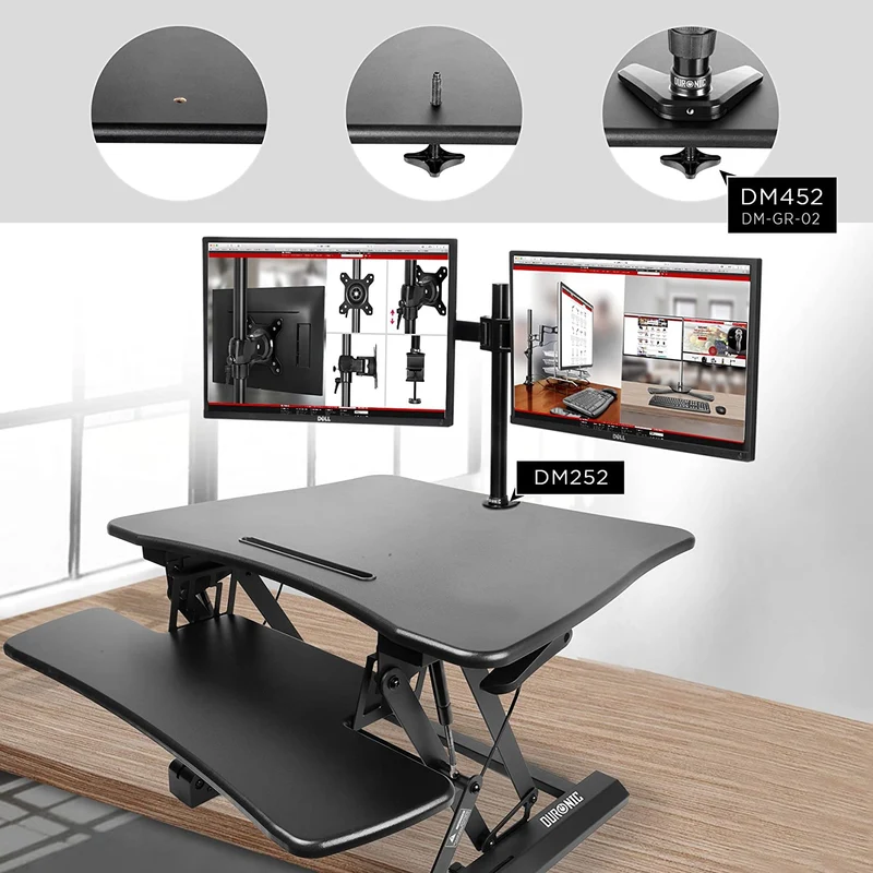 Duronic DM05D3 BK Postazione Lavoro  Altezza regolabile 15-50cm - Ampia Piattaforma 73x59cm - Portata 15kg  Scrivania ergonomica per Lavorare in Piedi con Supporto per Tastiera