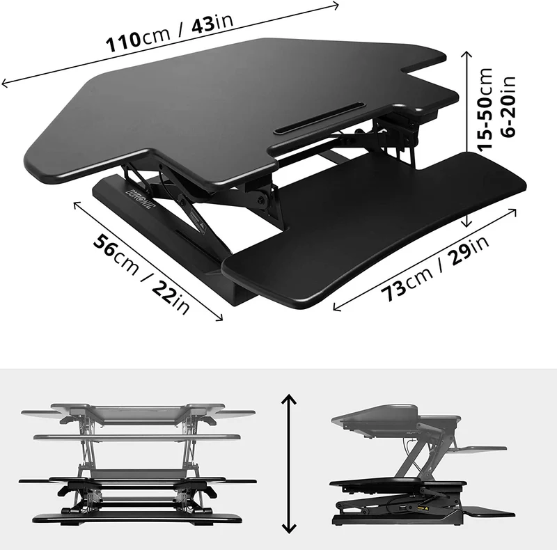Duronic DM05D5 BK Postazione da lavoro per computer con ampia piattaforma 100 cm scrivania ufficio per pc monitor tastiera  altezza regolabile da 15 a 50 cm  compatibile con supporti monitor