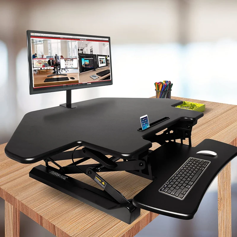 Duronic DM05D5 BK Postazione da lavoro per computer con ampia piattaforma 100 cm scrivania ufficio per pc monitor tastiera  altezza regolabile da 15 a 50 cm  compatibile con supporti monitor