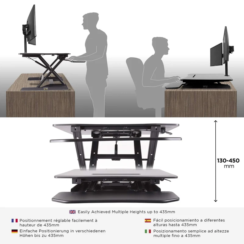 Duronic DM05D6 BK Postazione da lavoro per computer con ampia piattaforma 80 cm scrivania ufficio per pc monitor tastiera  altezza regolabile da 11 a 43 cm  compatibile con supporti monitor