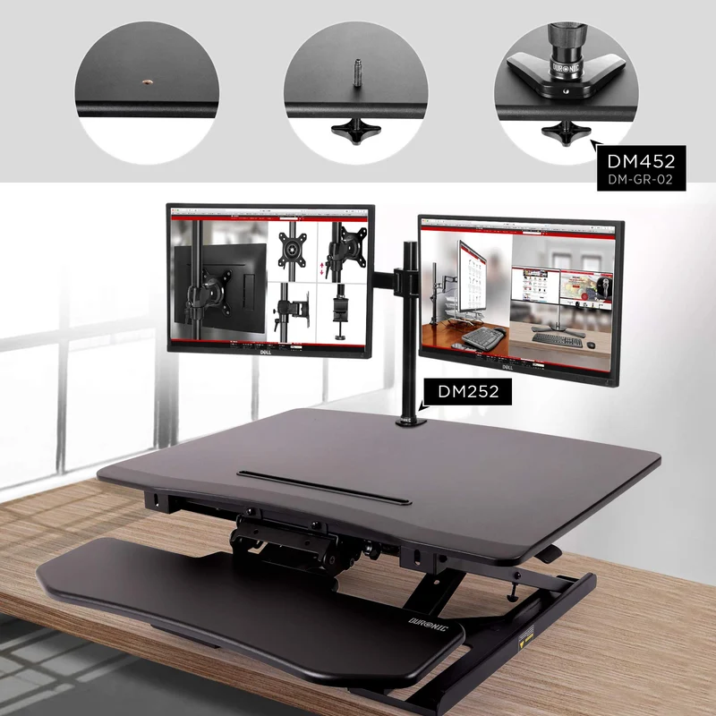 Duronic DM05D6 BK Postazione da lavoro per computer con ampia piattaforma 80 cm scrivania ufficio per pc monitor tastiera  altezza regolabile da 11 a 43 cm  compatibile con supporti monitor