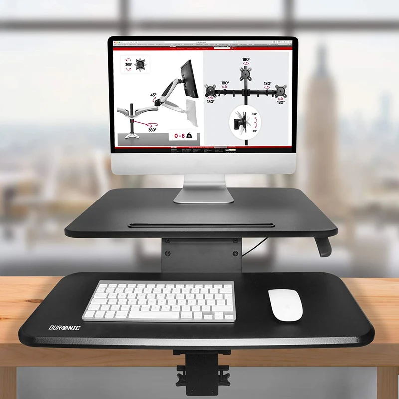 Duronic DM05D13 BK Postazione da lavoro per computer con ampia piattaforma 64 cm scrivania ufficio per pc monitor tastiera  altezza regolabile da 12 a 40 cm  fissaggio a morsetto