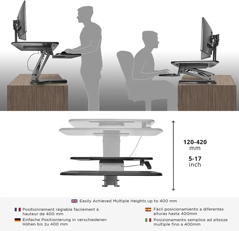 Duronic DM05D13 BK Postazione da lavoro per computer con ampia piattaforma 64 cm scrivania ufficio per pc monitor tastiera  altezza regolabile da 12 a 40 cm  fissaggio a morsetto