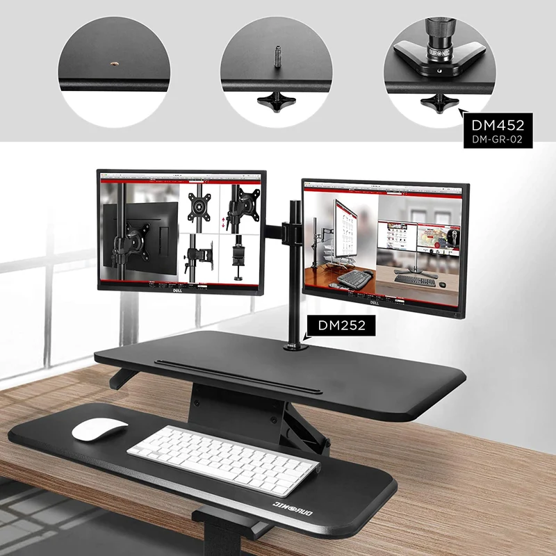 Duronic DM05D13 BK Postazione da lavoro per computer con ampia piattaforma 64 cm scrivania ufficio per pc monitor tastiera  altezza regolabile da 12 a 40 cm  fissaggio a morsetto