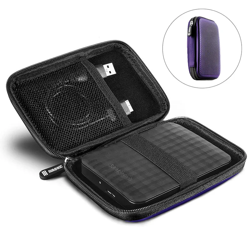 Duronic HDC2 VT Custodia per Hard Disk esterno, Compatibile con tutti i hard disk, Custodia portatile con scomparto per cavo renitente e leggero, Borsa protettiva antiurto, Viola