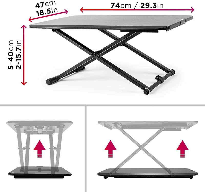 Duronic DM05D24 BK Postazione da Lavoro per Computer  Ampia piattaforma 74 x 47 cm  Altezza regolabile 5 a 40 cm  Scrivania regolabile per Monitor, tastiera, Laptop