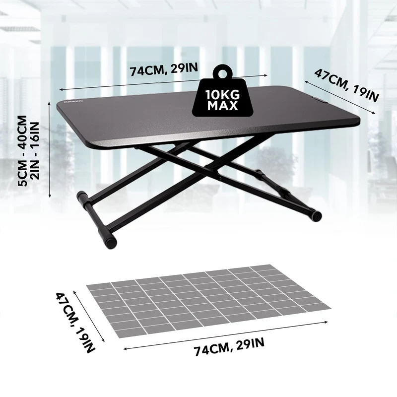 Duronic DM05D24 BK Postazione da Lavoro per Computer  Ampia piattaforma 74 x 47 cm  Altezza regolabile 5 a 40 cm  Scrivania regolabile per Monitor, tastiera, Laptop