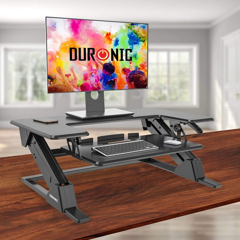 Duronic DM05D21 BK Postazione Lavoro  Altezza regolabile 13-49cm - Ampia Piattaforma 90-52cm - Portata 13kg  Scrivania ergonomica per Lavorare in Piedi con Supporto per Tastiera