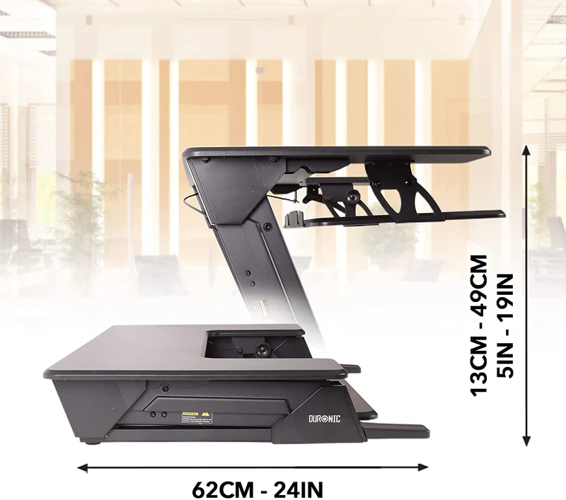Duronic DM05D21 BK Postazione Lavoro  Altezza regolabile 13-49cm - Ampia Piattaforma 90-52cm - Portata 13kg  Scrivania ergonomica per Lavorare in Piedi con Supporto per Tastiera