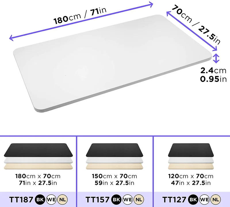 Duronic TT187 WE Piano scrivania  Ripiano scrivania 180 cm x 70 cm - Compatibile con telai da scrivania Duronic  Piano di lavoro per ufficio ergonomico  Bianco