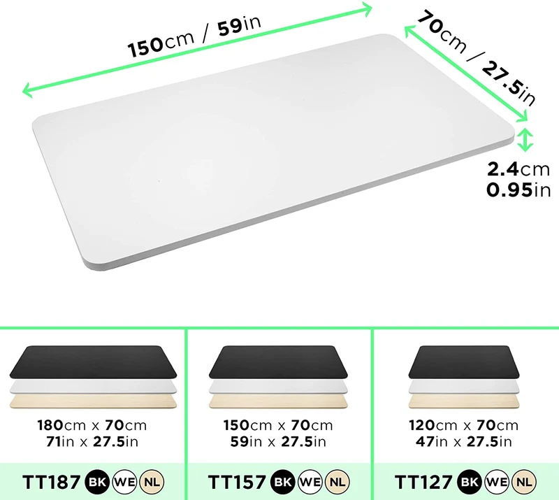 Duronic TT157 WE Piano scrivania  Ripiano scrivania 150 cm x 70 cm - Compatibile con telai da scrivania Duronic  Piano di lavoro per ufficio ergonomico  Bianco