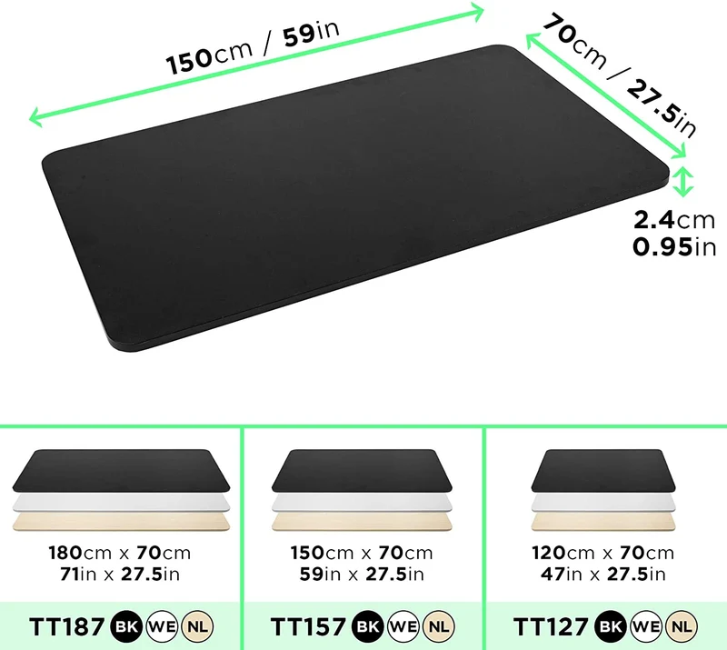 Duronic TT157 BK Piano scrivania  Ripiano scrivania 150 cm x 70 cm - Compatibile con telai da scrivania Duronic  Piano di lavoro per ufficio ergonomico  Nero