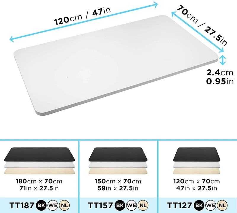 Duronic TT127 WE Piano scrivania  Ripiano scrivania 120 cm x 70 cm - Compatibile con telai da scrivania Duronic  Piano di lavoro per ufficio ergonomico  Bianco