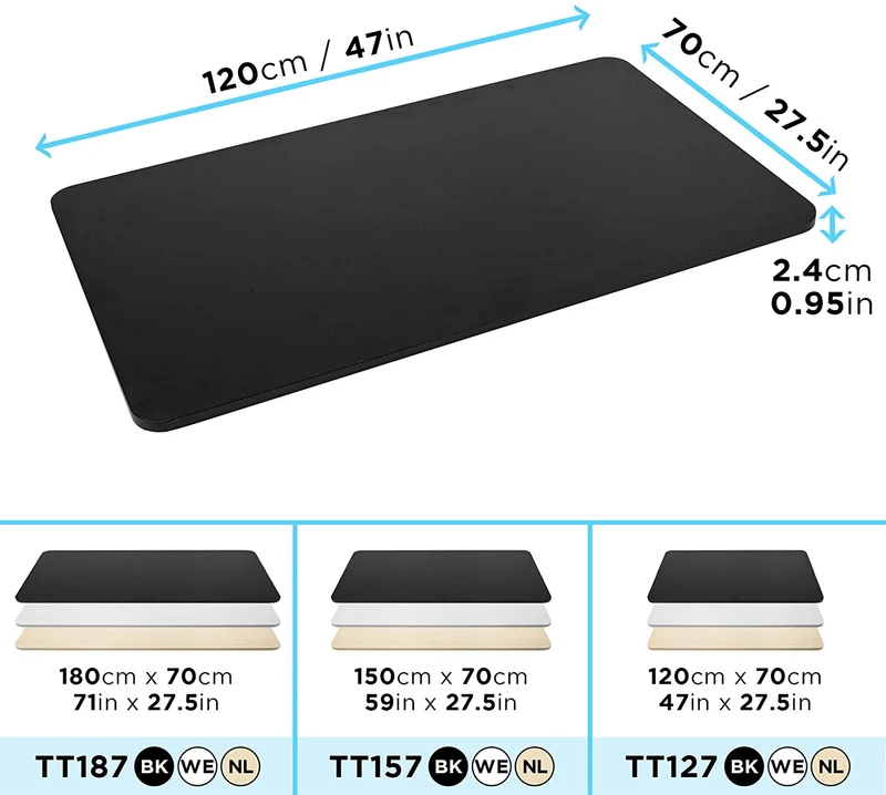 Duronic TT127 BK Piano scrivania  Ripiano scrivania 120 cm x 70 cm - Compatibile con telai da scrivania Duronic  Piano di lavoro per ufficio ergonomico  Nero