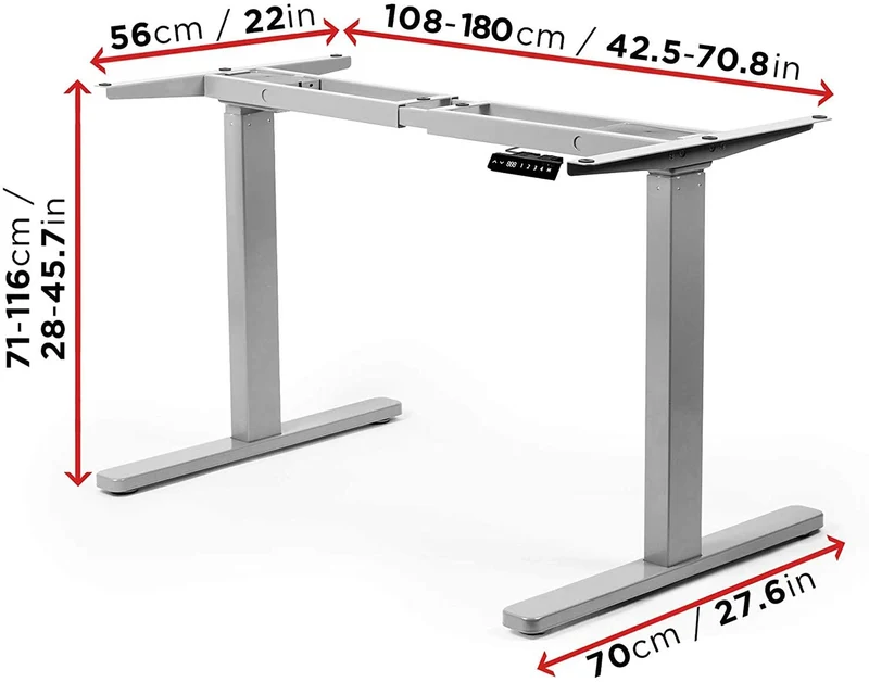 Duronic TM22 GY Telaio per scrivania elettrico - Altezza regolabile 71 - 116 cm - Postazione di lavoro ergonomica  Funzione memoria - 2 Livelli - Meccanismo doppio di sollevamento - Argento