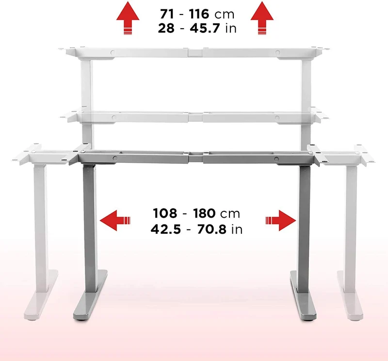 Duronic TM22 GY Telaio per scrivania elettrico - Altezza regolabile 71 - 116 cm - Postazione di lavoro ergonomica  Funzione memoria - 2 Livelli - Meccanismo doppio di sollevamento - Argento