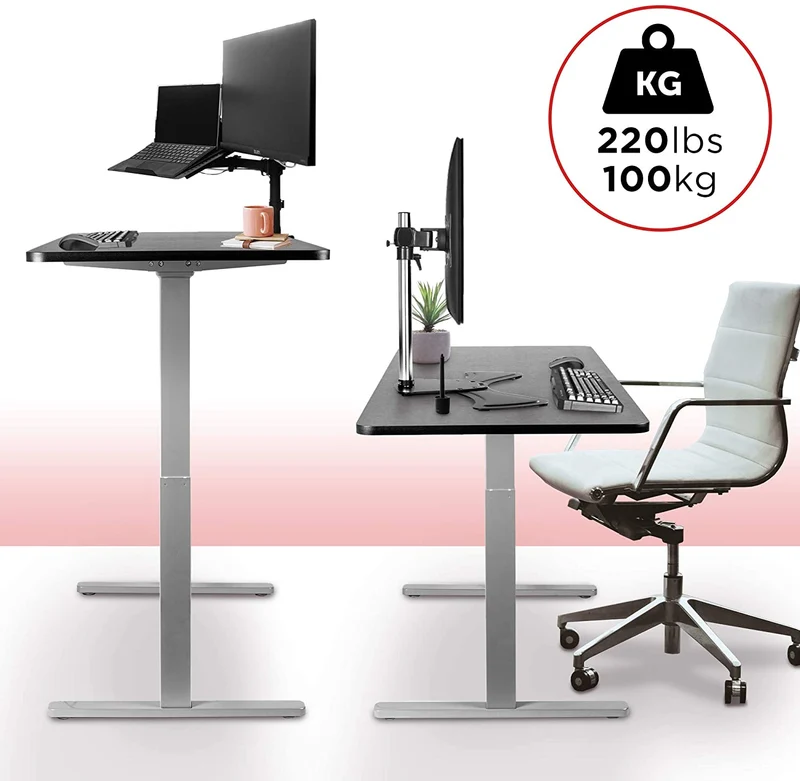 Duronic TM22 GY Telaio per scrivania elettrico - Altezza regolabile 71 - 116 cm - Postazione di lavoro ergonomica  Funzione memoria - 2 Livelli - Meccanismo doppio di sollevamento - Argento
