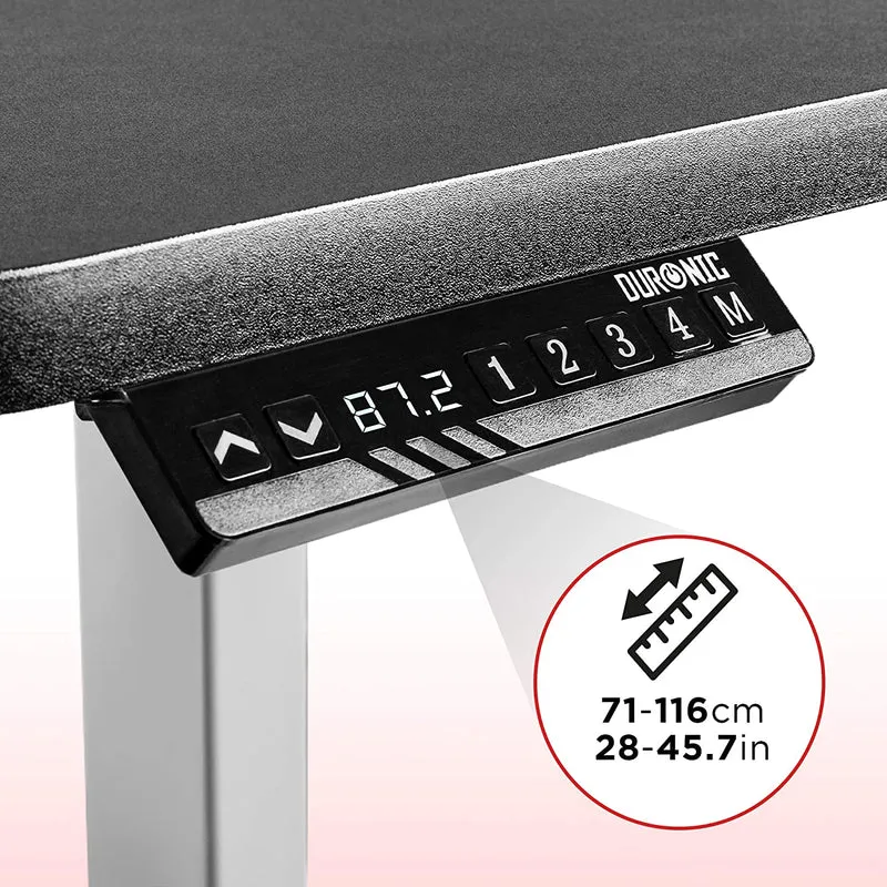 Duronic TM22 GY Telaio per scrivania elettrico - Altezza regolabile 71 - 116 cm - Postazione di lavoro ergonomica  Funzione memoria - 2 Livelli - Meccanismo doppio di sollevamento - Argento