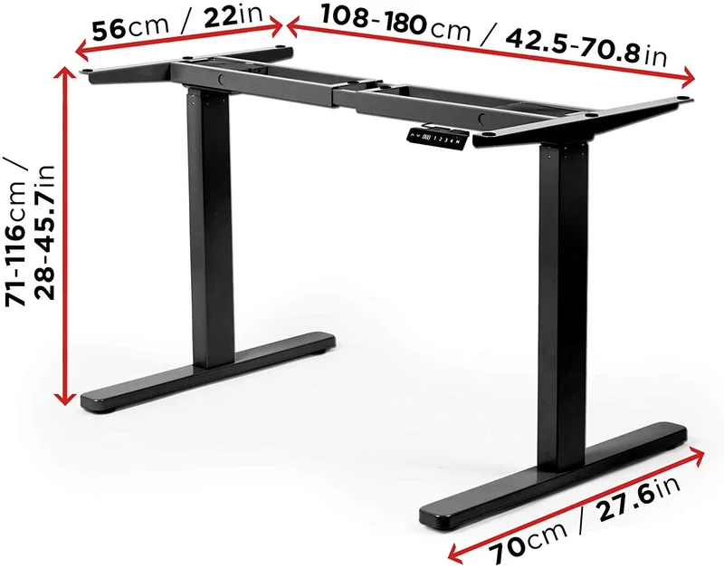 Duronic TM22 BK Telaio per scrivania elettrico - Altezza regolabile 71 - 116 cm - Postazione di lavoro ergonomica  Funzione memoria - 2 Livelli - Meccanismo doppio di sollevamento  Nero