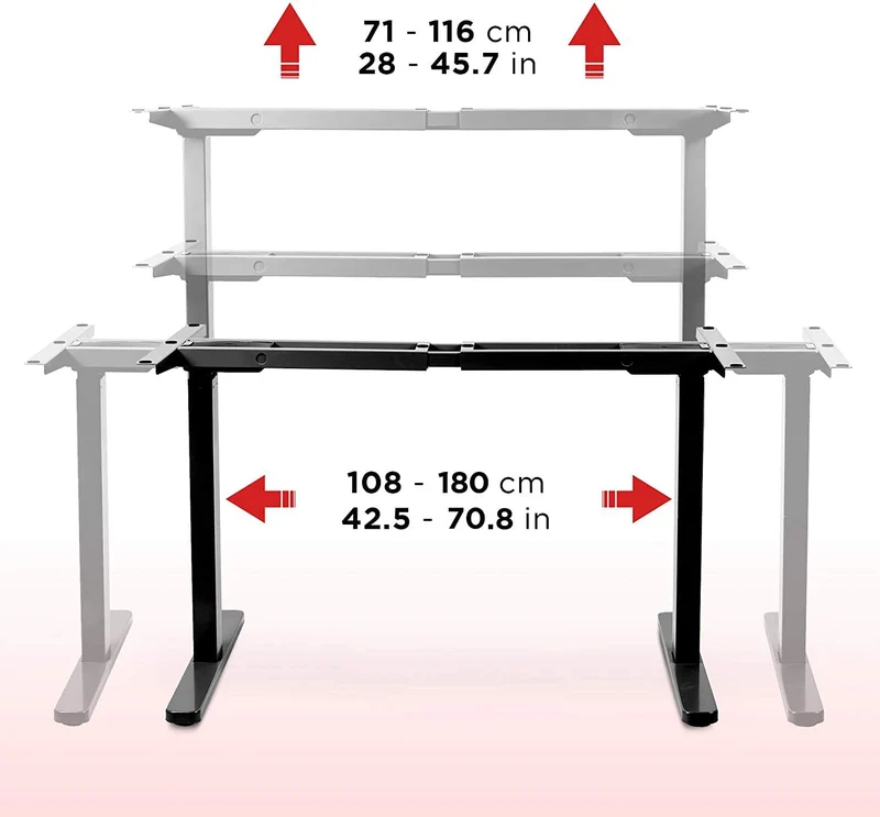 Duronic TM22 BK Telaio per scrivania elettrico - Altezza regolabile 71 - 116 cm - Postazione di lavoro ergonomica  Funzione memoria - 2 Livelli - Meccanismo doppio di sollevamento  Nero