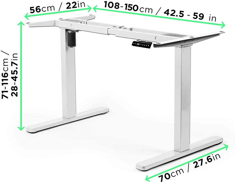 Duronic TM12 WE Telaio per scrivania elettrico - Altezza regolabile 71 - 116 cm - Postazione di lavoro ergonomica  Funzione memoria - 2 Livelli - Meccanismo singolo di sollevamento - Bianco
